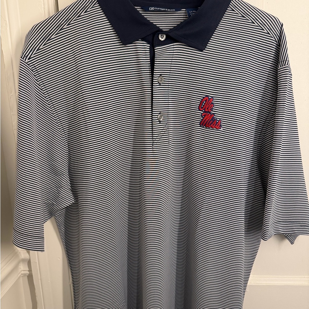 Cutter & Buck - Ole Miss Navy & White Striped Polo Shirt